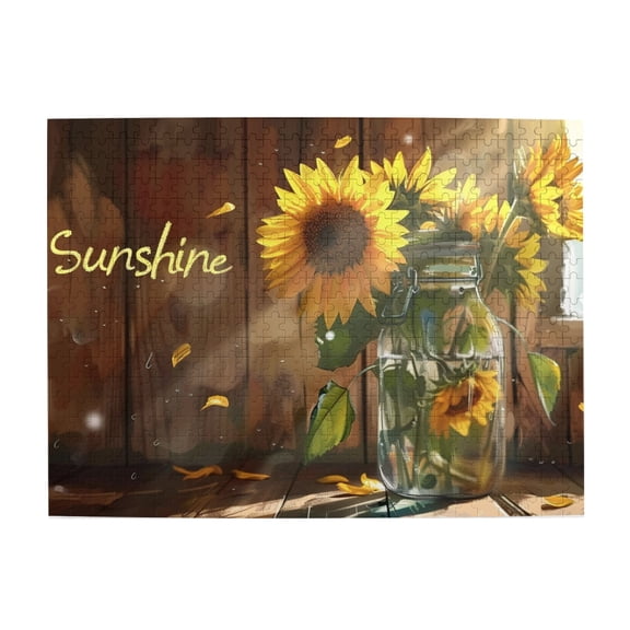 500 PCS Sunshine Slogan Sunflower vase Wooden puzzles 500 pieces,Stunningly Vibrant Colors,Great for Relaxation and Display for Puzzle Enthusiasts,Funny Sunflower vase Wood Stress relieving puzzle