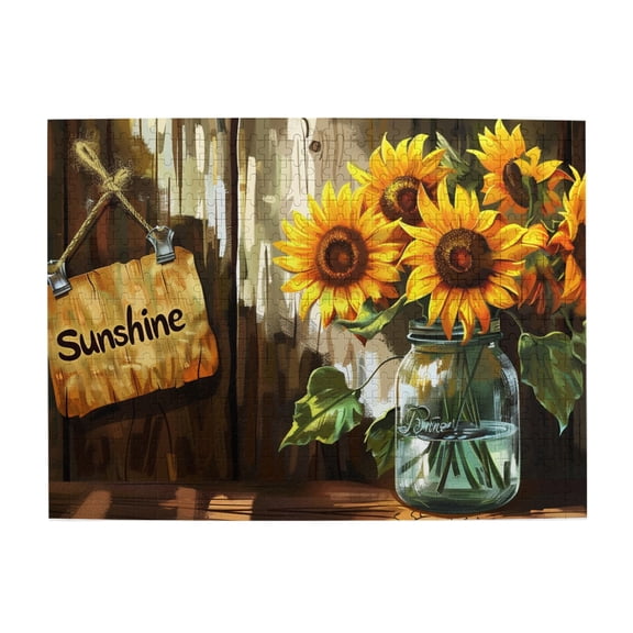 500 PCS Sunshine Slogan Sunflower vase puzzles for adults 500 pieces,Creative Activity Hobbies for Adults,Challenging Brain Exercise,Funny Sunflower vase Modern Art Wooden Puzzle 500 Piece