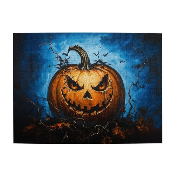 500 PCS Terrifying Pumpkin Head - 500 Piece Wooden Jigsaw Puzzles,Characterized By Bold And Unique Oil Paintings, Depict An Interesting Pumpkin Head,Create A Festive Atmosphere,Stunning Artwork
