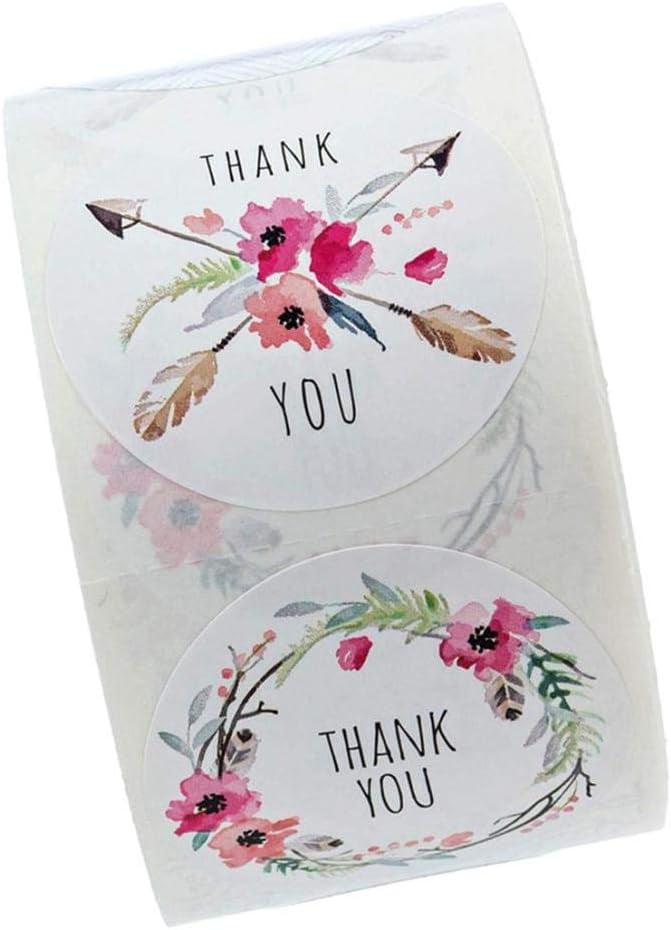 Pcs Thank You Stickers Roll With Flower Designs Round Labels Thank