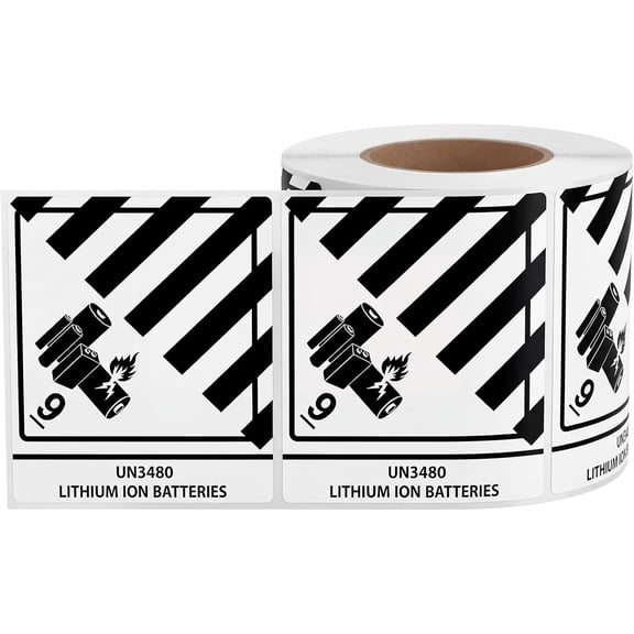 500 PCS UN3480 Lithium Ion Battery Labels - 4 x 4 3/4 Inch Caution Lithium Caution Warning Adhesive Stickers for Transport Shipping Warning