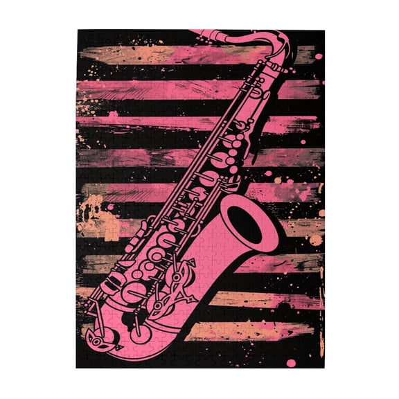 500 PCS Unique Red Saxophone 500 Piece Puzzle For Adults,Stress Relieving Pleasure,Enjoy The Puzzle Solving Process,Featuring Vintage And Classic Illustrations,Depict A Red Saxophone,Wooden Puzzle