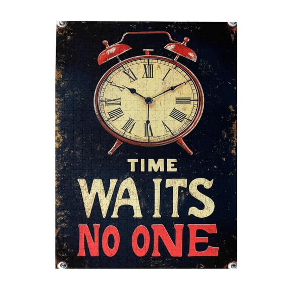 500 PCS Vintage Clock Time Waits No One Slogan 500 Piece Puzzle For Adults,Brain Challenge,Classic Clock Wooden Stress Relieving Puzzle 500 Piece,Great For Relaxation And Display For Puzzle Lovers