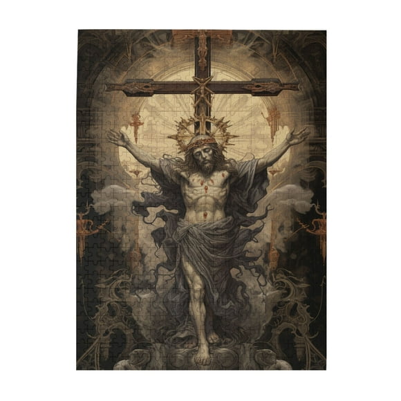 500 PCS Vintage Divine Crucifixion jigsaw puzzles 500 pieces,Suffering Jesus,Classic Christian Puzzles,Religious Puzzle as Home Decor,Family leisure and entertainment,Adults Wooden Puzzle
