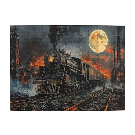 500 PCS Vintage Moonlight Mysterious Steam Train 500 Piece Puzzle For Adults,Wonderful Imagination,Challenging Brain Exercise,Vintage Style Steam Train Wooden High Difficulty Puzzle 500 Piece