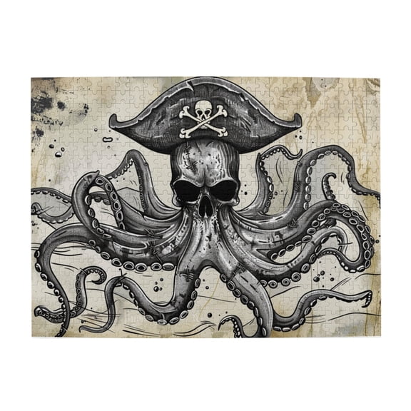 500 PCS Vintage Pirate squid Wooden Puzzle 500 Piece,Unique Artwork for Adults,Charm Pirate squid Retro Style Puzzle,500 Piece Jigsaw Puzzle for Adults Challenging Puzzle Perfect for Game Nights