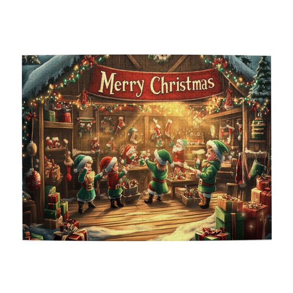 500 PCS Vintage Small Shop Merry Christmas Slogan 500 Piece Fun Puzzles,Challenging Brain Exercise,Beautiful Shop Retro Art Wooden Puzzles 500 Piece,Enjoy The Puzzle Solving Process,Funny Puzzles