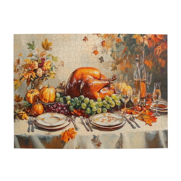 500 PCS Vintage Thanksgiving Turkeys 500 Piece Oil Painting Puzzle,Unique And Beautiful Design,Home Wall Decor,Adults Wooden Jigsaw,Create A Festive Atmosphere,Brain Challenge