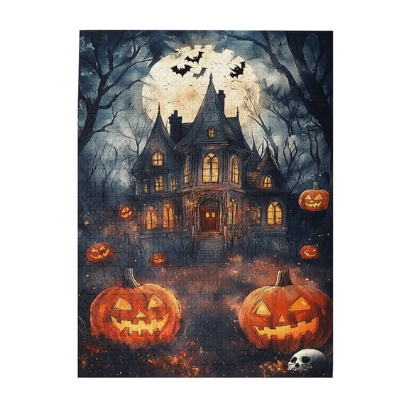 500 PCS Vintage Villa Pumpkin Lantern - 500 Piece Wooden Puzzles Game,Featuring Retro And Bold Illustrations,Depict A Villa Adorned With Pumpkin Lanterns,That Come Together As One Holiday Image