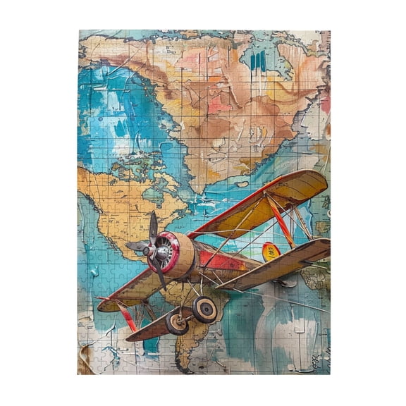 500 PCS Vintage airplane travels around the world 500 Piece Wooden Puzzles,Wonderful imagination,Enjoy the puzzle solving process,Vintage Style Stress relieving puzzle,Gifts for Friends and Family