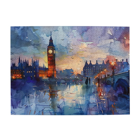 500 PCS Watercolor Big Ben 500 piece Wooden puzzle for adults,High difficulty puzzle,Beautiful scenery Big Ben Puzzle 500 Piece,Gift for Landscape Enthusiasts,Creative Activity Hobbies for Adults