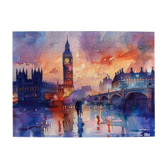 500 PCS Watercolor Big Ben wooden puzzles for adults 500 Piece,Impossible Hard Difficult Challenging Puzzles for Adults,Charm scenery Big Ben Watercolor Style Wood Puzzle,Gift for Landscape Lovers