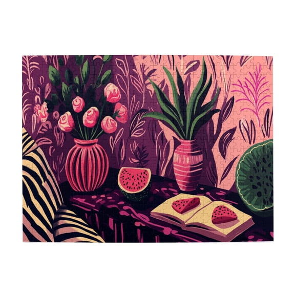 500 PCS Watermelon on the desk puzzles for adults 500 pieces,Enjoy the puzzle solving process,Modern Art Wooden Puzzle,500 Piece Jigsaw Puzzle for Adults Challenging Charm Puzzle for Game Night