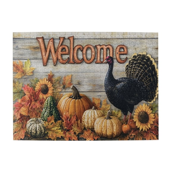 500 PCS Welcome Slogan Turkeys & Pumpkin jigsaw puzzles 500 pieces,Fun Thanksgiving Gift,Vibrant Colors,Brain Challenge,Creative Activity Hobbies for Adults,Classic Turkeys Wooden Puzzle 500 Piece