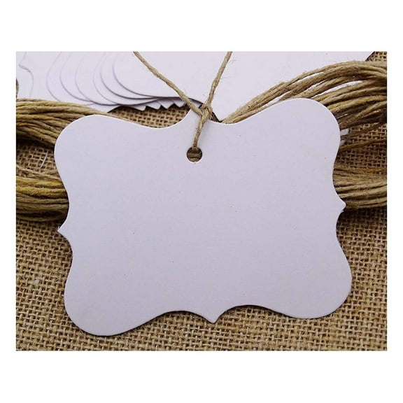 500 PCS White Kraft Paper Gift Tags Bonbonniere Wedding Favor Hang Tag with Free Natural Jute Twine