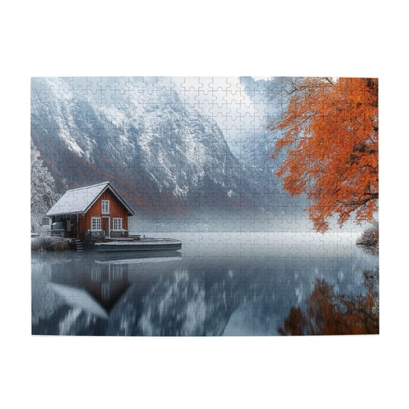 500 PCS Winter Forests Cabin Scenery Jigsaw Puzzles 500 Pieces,Enjoy The Puzzle Solving Process,Charm Scenery Photography Wooden Stress Relieving Puzzle 500 Piece,Gifts For Scenery Enthusiast