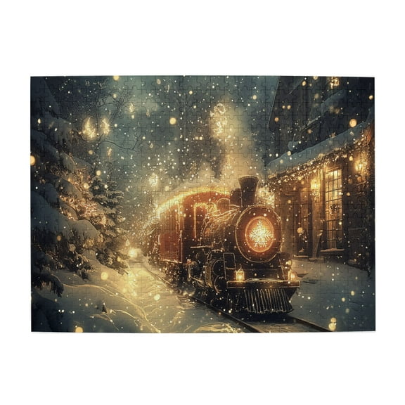 500 PCS Winter Steam Train puzzles for adults 500 pieces,Brain Challenge,Relax and enjoy the fun of solving puzzles,Charm Train Adults Wooden jigsaw puzzles,Creative Activity Hobbies for Adults