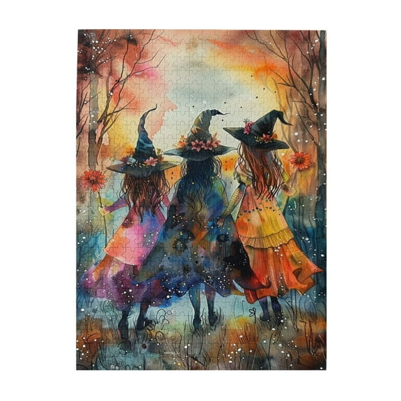 500 PCS Witch sisters puzzles for adults 500 pieces,Challenging Brain Exercise,Wonderful imagination,Funny Witch Modern Art Wooden jigsaw Game,Great for Relaxation and Display for Puzzle Enthusiast