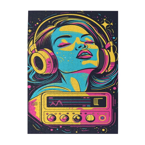 500 PCS Woman Listening To Music 500 Piece Puzzle For Adults,Brain Challenge,Vibrant Colors,Modern Art Music Woman Wooden Puzzles Game,Puzzles Suitable For Entertaining With Family During Holidays