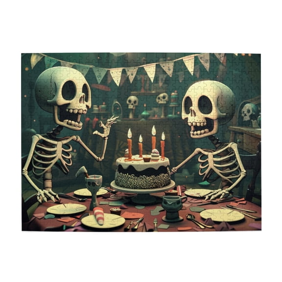 500 PCS Wooden puzzles for adults 500 pieces Skeleton's Birthday Time,Stress relieving puzzle,Modern Art Skeleton's Birthday Time Wood Puzzle,Unique Artwork for Adults,for Puzzle Enthusiast Gifts