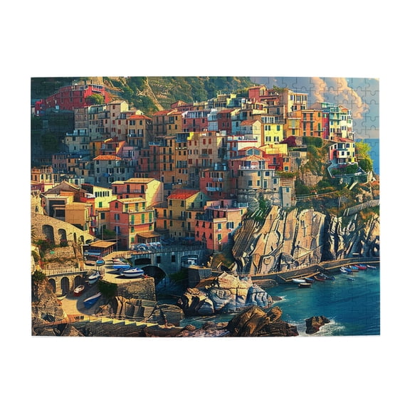 500 PCS jigsaw Wooden puzzles 500 pieces Seaside town,Creative Activity Hobbies for Adults,Exquisite Seaside Town Puzzle 500 Piece Puzzle,Gift for Seaside & Puzzle Lovers,Stress relieving puzzle