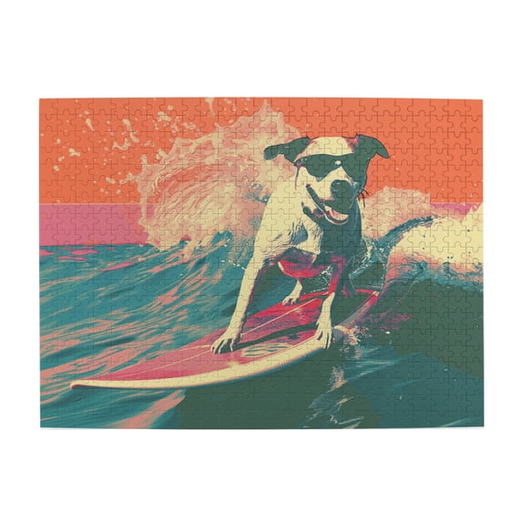 500 PCS 500 piece Wooden puzzle for adults Surfing Dog,Challenging Brain Exercise,Stunning Artwork of Adults,Modern Style Surfing Dog Funny Wood Puzzle,Impossible Hard Difficult Challenging Puzzles