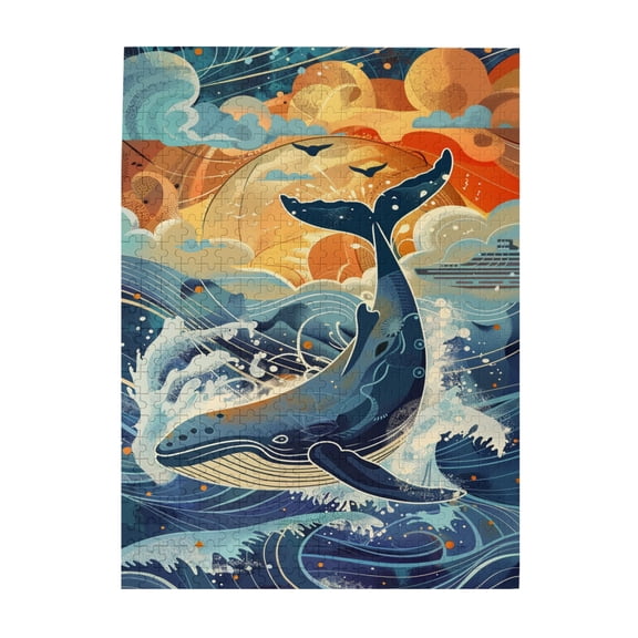 500 PCS 500 piece puzzle for adults Fantasy Flying Whale,Challenging Brain Exercise,Unique and Beautiful Design,Funny Artwork for Adults,Charm Animal Whale Wooden Puzzle Game,for Animal Lovers Gift