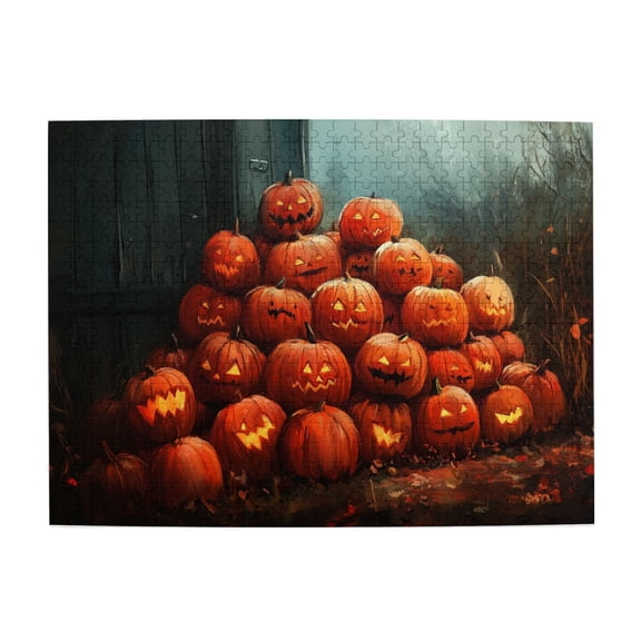 500 PCS 500 piece puzzle for adults Funny pumpkin lanterns,Enjoy the puzzle solving process,Vintage Style Pumpkin lanterns Wooden Puzzle Game,Great for Relaxation and Display for Puzzle Enthusiast