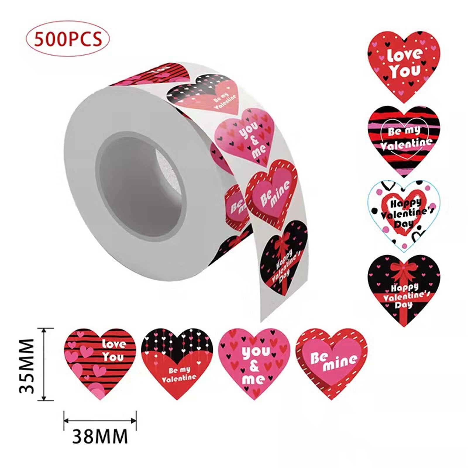 500 PCs Heart Shaped Stickers For Valentine's Day, 8 Designs Valentine