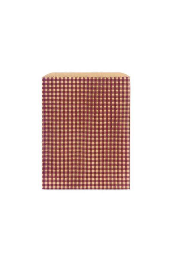 500 PK, Burgundy Gingham Kraft Paper Merchandise Bags, 8.5 x 11" For Party, Holiday & Events, Made In USA