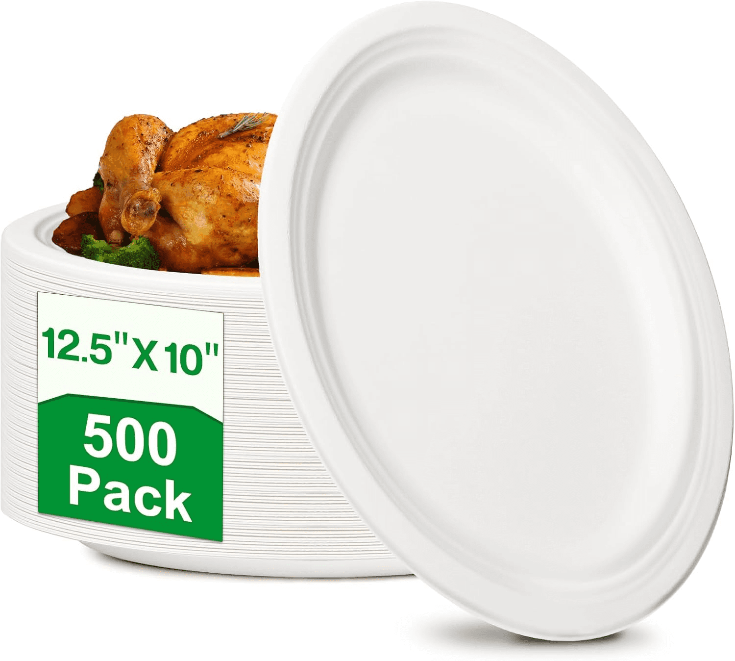 500 Pack 10" x 12.5" Inch Paper Plates, 100% Compostable Paper Plates, Eco-Friendly Heavy Duty Disposable Plates for Picnics, Dinner, Birthday Party, Camping, BBQ