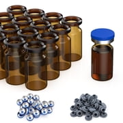 FOUR Es Scientific 500Pack 10ml Glass Vials, Amber Headspace Vials with Plastic-Aluminum Flip off Caps and Rubber Stoppers, 20mm Flat Bottom