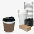 thumbnail image 1 of [500 Pack] 10oz Disposable White Paper Coffee Cups with Black Dome Lids and Protective Corrugated Cup Sleeves - Perfect Disposable Travel Mug for Home, Office, Coffee Shop, Travel, Tea, 1 of 6