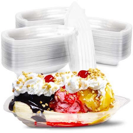 [500 Pack] 12 Oz Banana Split Boat Plate Clear PET Plastic Disposable Ice Cream Sundae Splits Bowl Tray for Gelato Parlors, Cafes, Parties, Home and Restaurants