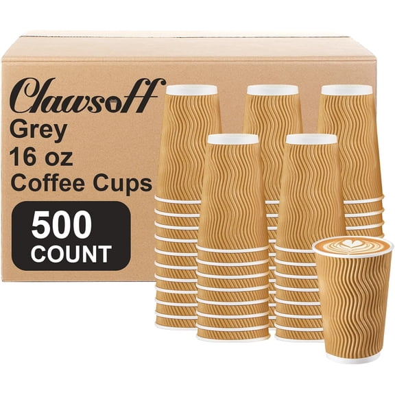 500 Pack 16 oz Insulated Ripple Wall Disposable Coffee Cups No Lids Champagne