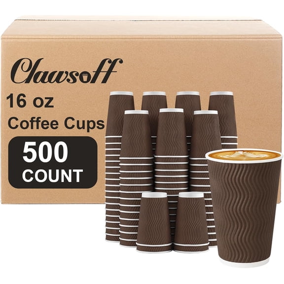 500 Pack 16 oz Insulated Ripple Wall Disposable Coffee Cups for Hot Chocolate and Tea Brown
