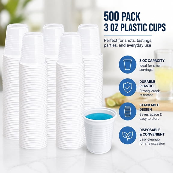 500 Pack 3 oz Disposable Plastic Cups, Small 3 Ounce Party Shot Cups for Drinking, Tasting, Jelly, Bathroom Use