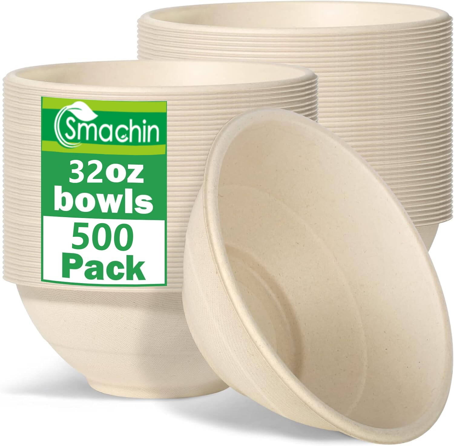 500 Pack 32 oz Disposable Bowls, EcoFriendly Disposable Bagasse Bowl