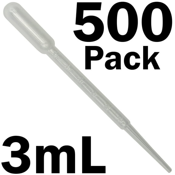 500 Pack 3mL Transfer Pipettes with 0.5mL Graduation Intervals, Polyethylene Plastic
