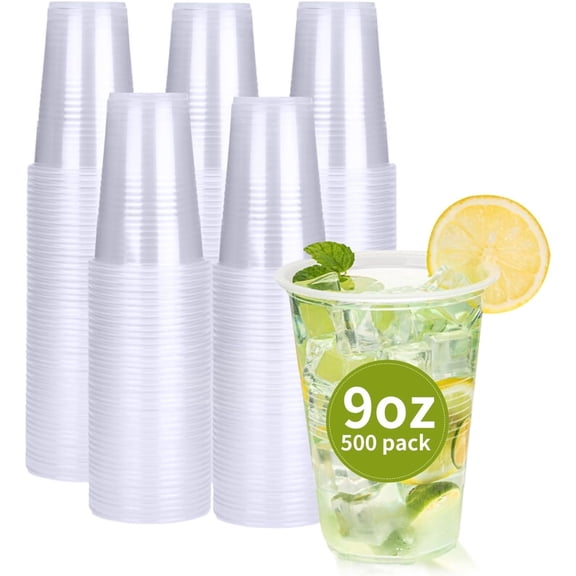 500 Pack 9 oz Plastic Cups, Clear Disposable Plastic Cups Bulk, Cold Drinking Party Cup, Transparent for Wedding, Thanksgiving, Christmas, Party
