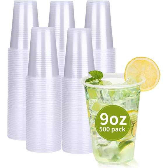 500 Pack 9 oz Plastic Cups, Clear Disposable Plastic Cups Bulk, Cold Drinking Party Cup, Transparent for Wedding, Thanksgiving, Christmas, Party