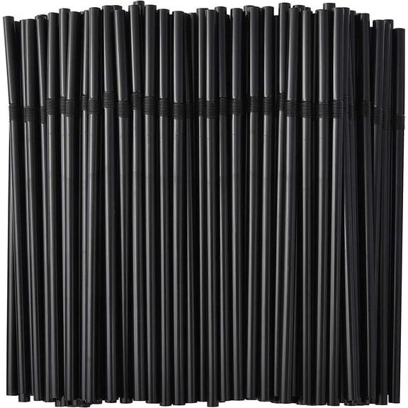 500-Pack Black Flexible Drinking Straws, Plastic Disposable Bendy Straws - 7.75" x 0.23"