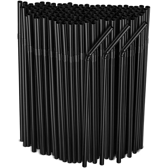500 Pack Black Flexible Plastic Drinking Straws Disposable Straw 8''