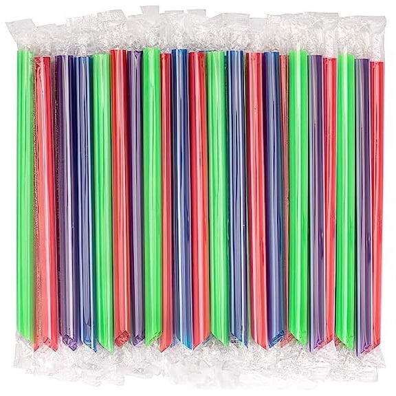 Fit Meal Prep 500 Pack Disposable Colorful Plastic Large Smoothie Straws 8" - BPA Free Individually Wrapped for Milkshake, Bubble Tea, Boba, Popping Pearl