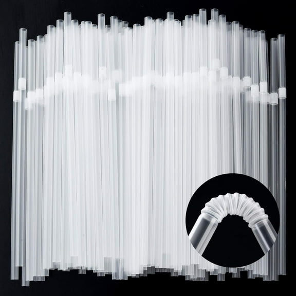 500-Pack Clear Flexible Drinking Straws, Plastic Disposable Bendy Straws - 7.75" x 0.23"
