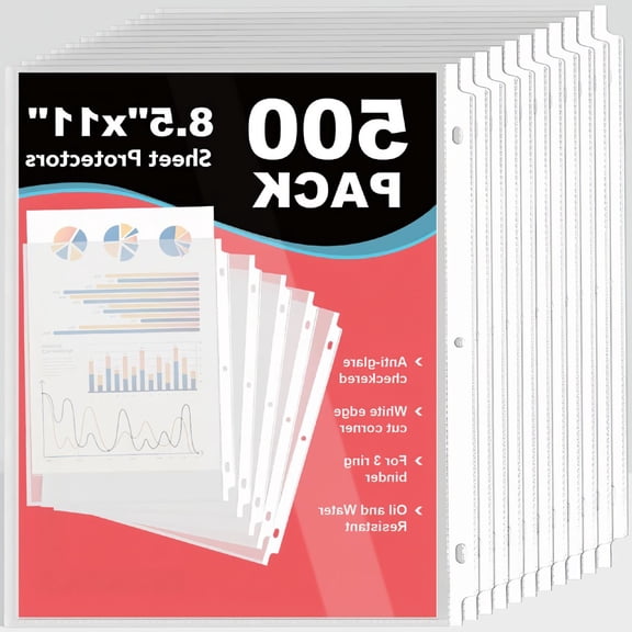 500 Pack Clear Sheet Protectors 8.5 x 11, Top Loading Page Protectors for 3 Binder, Letter Size