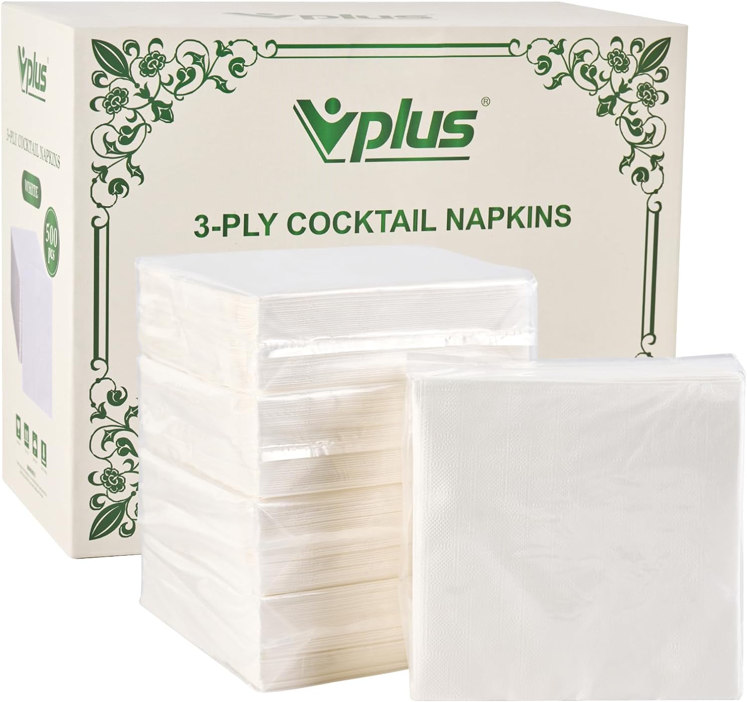 500 Pack Cocktail Paper, 3-Ply Beverage , Disposable White Square , Perfect for Restaurant, Event, Bar, Wedding, Baby Shower and Daily Use