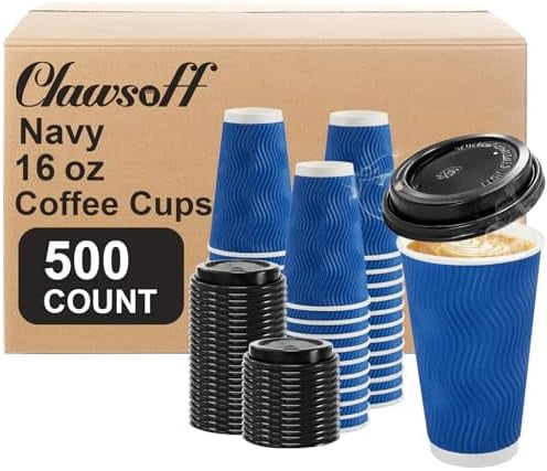 500 Pack Coffee Cups with Lids 16oz, Disposable Insulated Ripple Wall ...