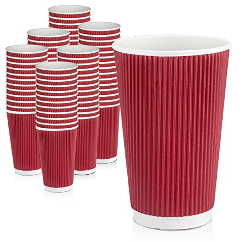 [500 Pack] Disposable Coffee Cups - 16oz Dark Red Double Wall Insulated ...