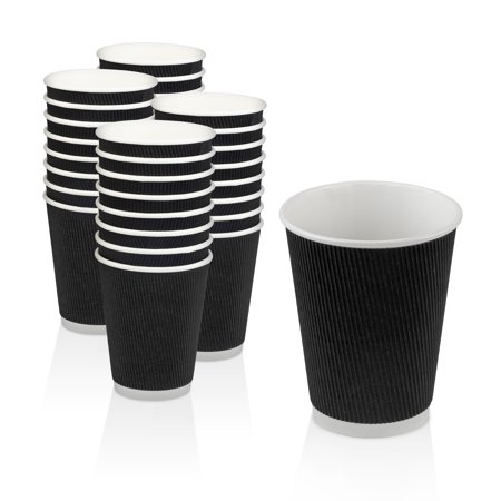 [500 Pack] Disposable Hot Cups - 12oz Black Double Wall Insulated Ripple Sleeves To Go Coffee Cups - Kraft Hot Beverage Cups for Chocolate, Tea, and Cocoa Drinks - Sturdy, Food Safe, and Eco Friendly